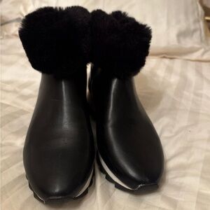 DKNY Black Ankle Boots with Faux Fur
